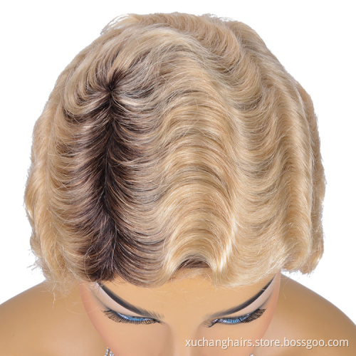 Virgin Human Hair Short Pixie Cut Wig 1920's Flapper Hairstyles Short Finger Wave Retro Style Wig for Women